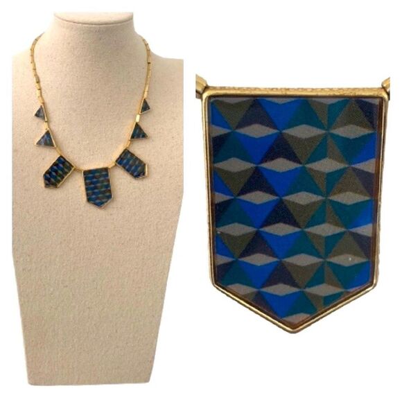 House of Harlow 1960 Bib Necklace – Art Deco Pyramid Style in Blue & Gold - Picture 1 of 8